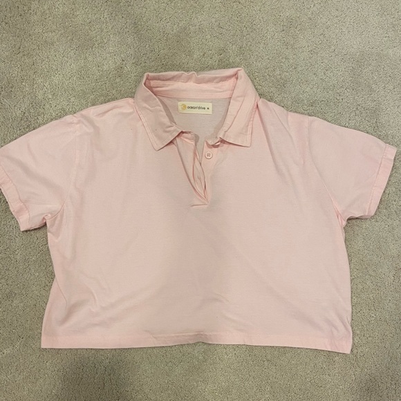 Crop light pink collared tee - Picture 1 of 3